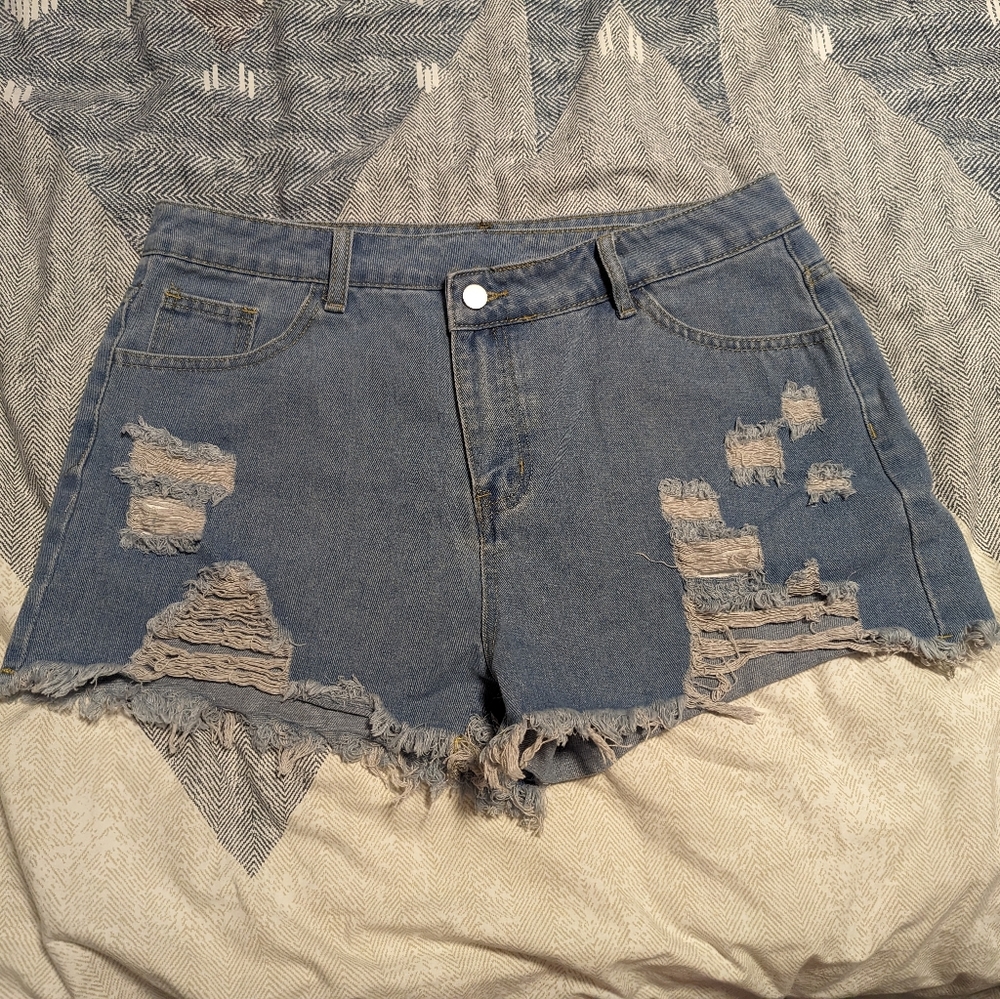 Denim Shorts with Asymmetrical Waist